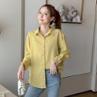 Long-sleeve Slit-back Chiffon Shirt