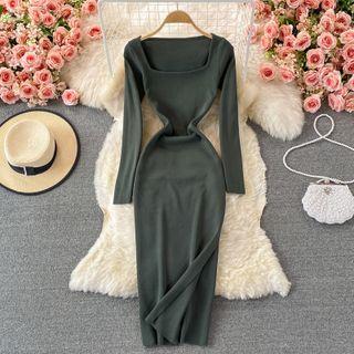 Square Neck Slit Maxi Dress