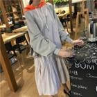 Loose-fit Ruffle Long-sleeve Hooded Sweatshirt Dress