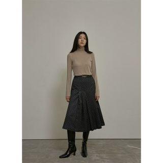Belted Patterned Midi Pleated Skirt
