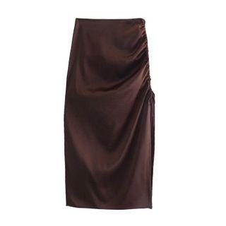 High Waist Drawstring Slit Midi Pencil Skirt