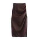 High Waist Drawstring Slit Midi Pencil Skirt