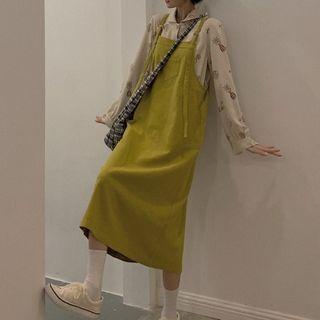 Printed Shirt / Spaghetti Strap Midi Dress