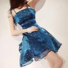 Star Print Spaghetti Strap Mini A-line Dress