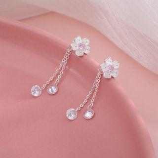 Flower Sterling Silver Rhinestone Fringed Earring 1 Pair - Earrings - Silver - One Size