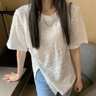Short-sleeve Asymmetrical Hem Slit Top White - One Size