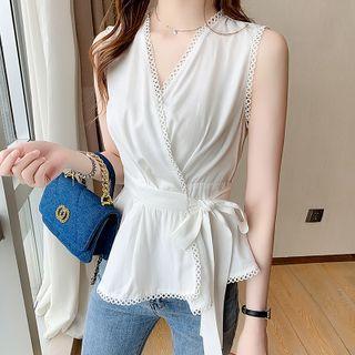 Sleeveless Eyelet Trim Plain Top