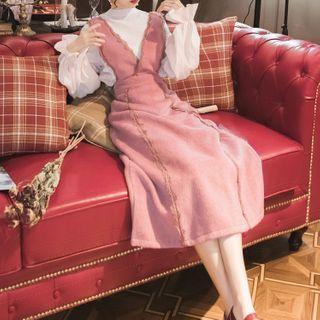 Set: Long-sleeve Chiffon Blouse + Midi A-line Jumper Dress