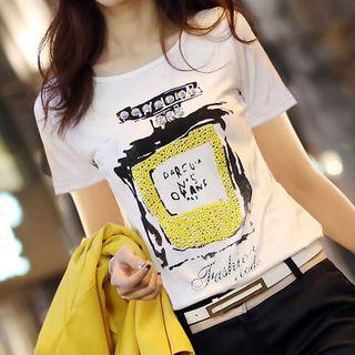 Rhinestone Printed Short Sleeve T-shirt