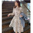 Denim Jacket / Floral Long-sleeve A-line Dress