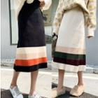 Colored Panel Knit Midi Skirt