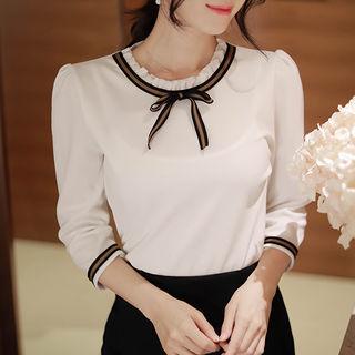 Frilled-neckline Bow-front Chiffon Top