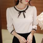 Frilled-neckline Bow-front Chiffon Top