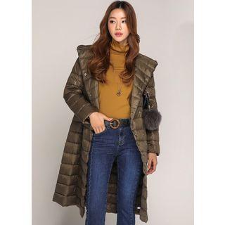 Lightweight Hooded Duck-down Coat With Sash