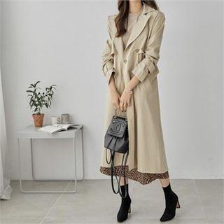 Button-trim Flap Trench Coat With Sash