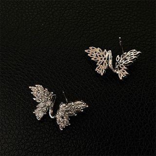 Butterfly Rhinestone Alloy Earring 1 Pair - S925 Silver - Silver - One Size