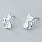 925 Sterling Silver Cat Earring 1 Pair - S925 Silver - Silver - One Size