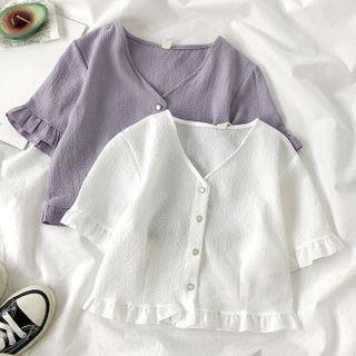 V-neck Short-sleeve Ruffle Top