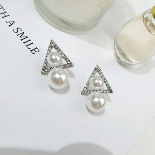 Rhinestone Triangle Faux Pearl Stud Earring