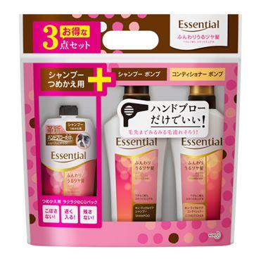 Kao - Essential Auto Smooth Technology Set (repair): Shampoo 480ml + Conditioner 480ml + Shampoo (refill) 340ml 2 Pcs