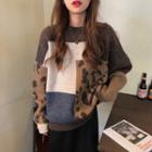 Patchwork Loose-fit Sweater Leopard - One Size