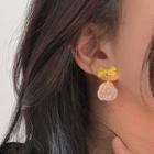 Bow Flower Drop Earring 1 Pair - Silver Needle - White & Yellow - One Size