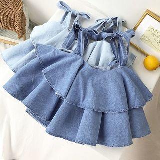 Ruffled Denim Sleeveless Top