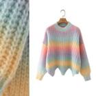 Round Neck Asymmetrical Hem Gradient Sweater Rainbow - One Size