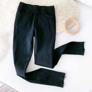 Lace Trim High-waist Jeans