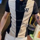 Short-sleeve Paneled Butterfly Applique Polo Shirt
