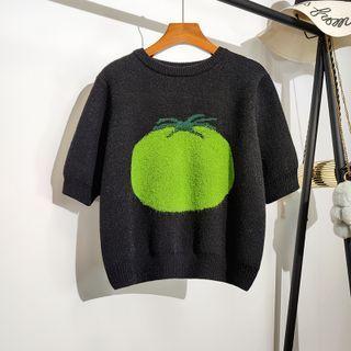 Short-sleeve Tomato Jacquard Knit Top