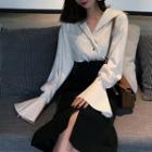 Plain Shirt / Slit-front Midi A-line Skirt