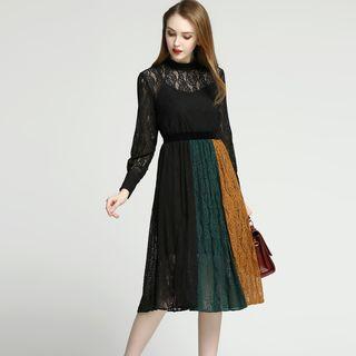Color Block A-line Lace Dress