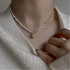 Heart Pendant Freshwater Pearl Chain Necklace White & Gold - One Size