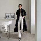 High-neck Metallic-button Coat With Sash