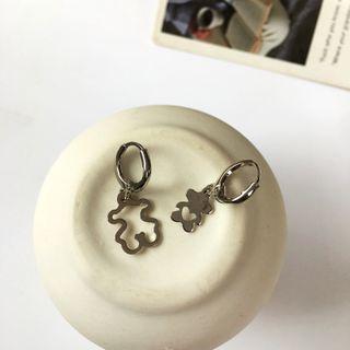 Non-matching Alloy Bear Dangle Earring 1 Pair - Silver - Earrings - One Size