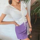 Short-sleeve Drawstring Crop Knit Top