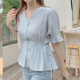 Short-sleeve Tie-waist Peplum Blouse