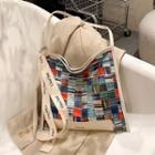 Plaid Canvas Tote Bag Green & Blue - One Size