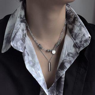 Bar & Disc Pendant Layered Stainless Steel Necklace