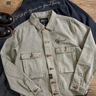 Letter Embroidered Pocket Detail Jacket