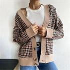 Long Sleeve V-neck Houndstooth Loose-fit Cardigan