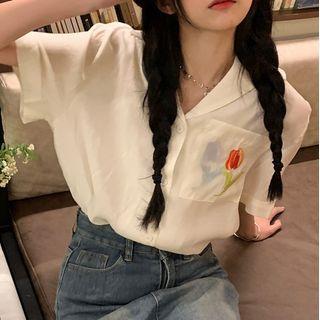 Flower Embroidered Blouse Almond White - One Size