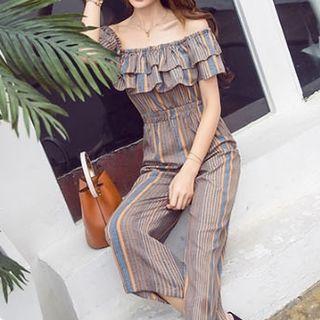 Off-shoulder Pinstripe Jumpsuit
