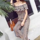 Off-shoulder Pinstripe Jumpsuit