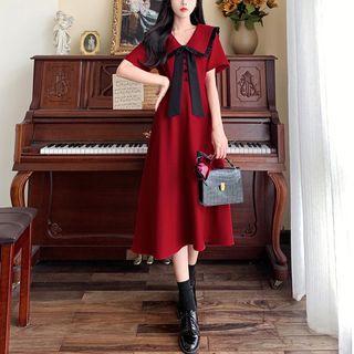 Short-sleeve Waist Bow Dress