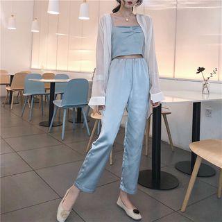 Open-front Light Jacket / Set: Spaghetti Strap Top + Pants