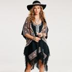 Fringed Open Front Cardigan Black - One Size
