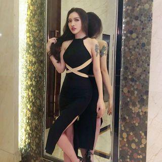 Contrast Trim Strappy Midi Sheath Dress