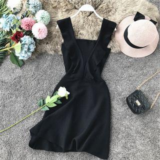 Frill-sleeve Plain Dress